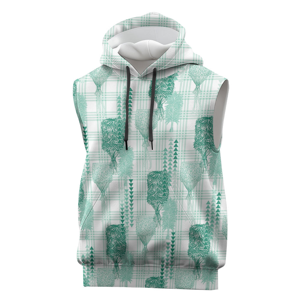 Aloha Hawaii Vintage Kahili Pa'a Lima Sleeveless Hoodie Palaka Print Mossy Teal LT7 Mossy Teal - Polynesian Pride