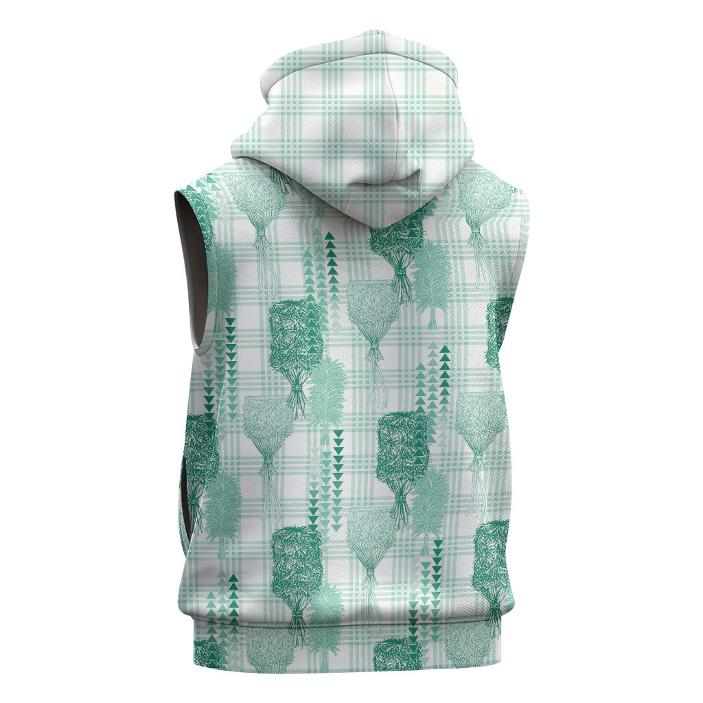 Aloha Hawaii Vintage Kahili Pa'a Lima Sleeveless Zip Hoodie Palaka Print Mossy Teal