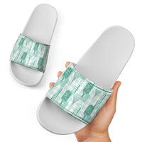 Aloha Hawaii Vintage Kahili Pa'a Lima Slide Sandals Palaka Print Mossy Teal
