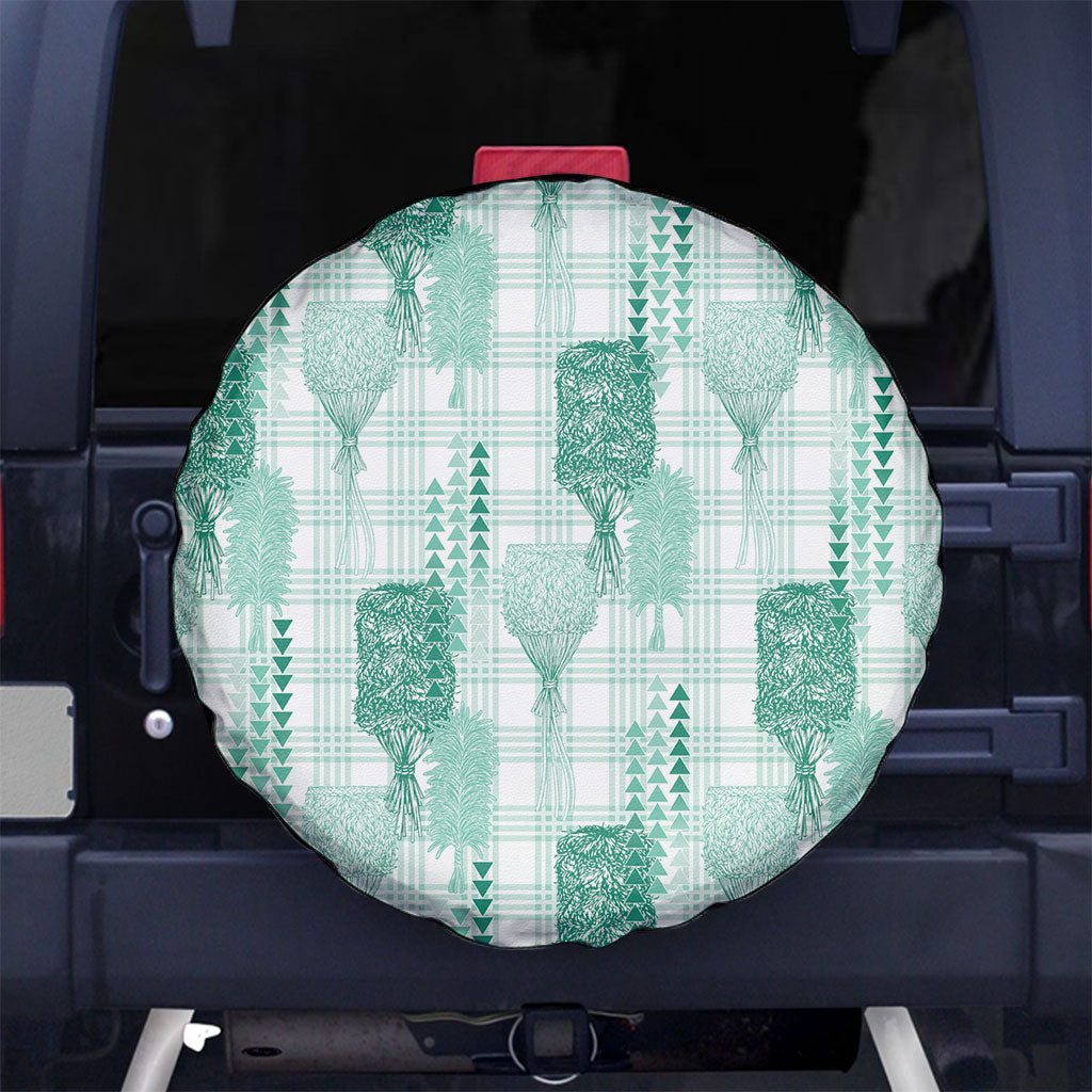 Aloha Hawaii Vintage Kahili Pa'a Lima Spare Tire Cover Palaka Print Mossy Teal LT7 No hole Mossy Teal - Polynesian Pride