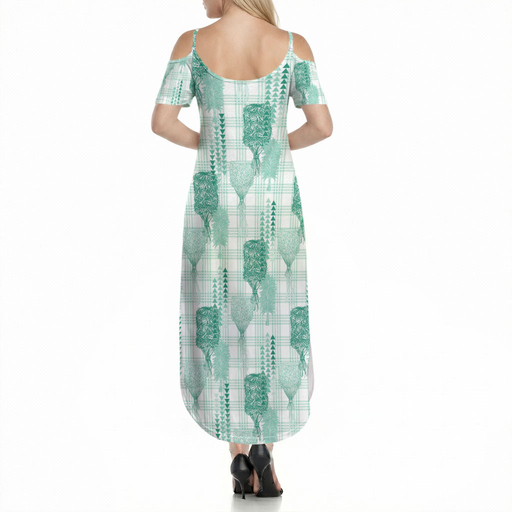 Aloha Hawaii Vintage Kahili Pa'a Lima Summer Maxi Dress Palaka Print Mossy Teal