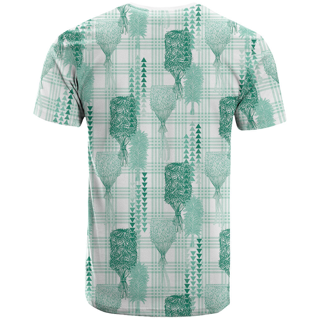 Aloha Hawaii Vintage Kahili Pa'a Lima T Shirt Palaka Print Mossy Teal