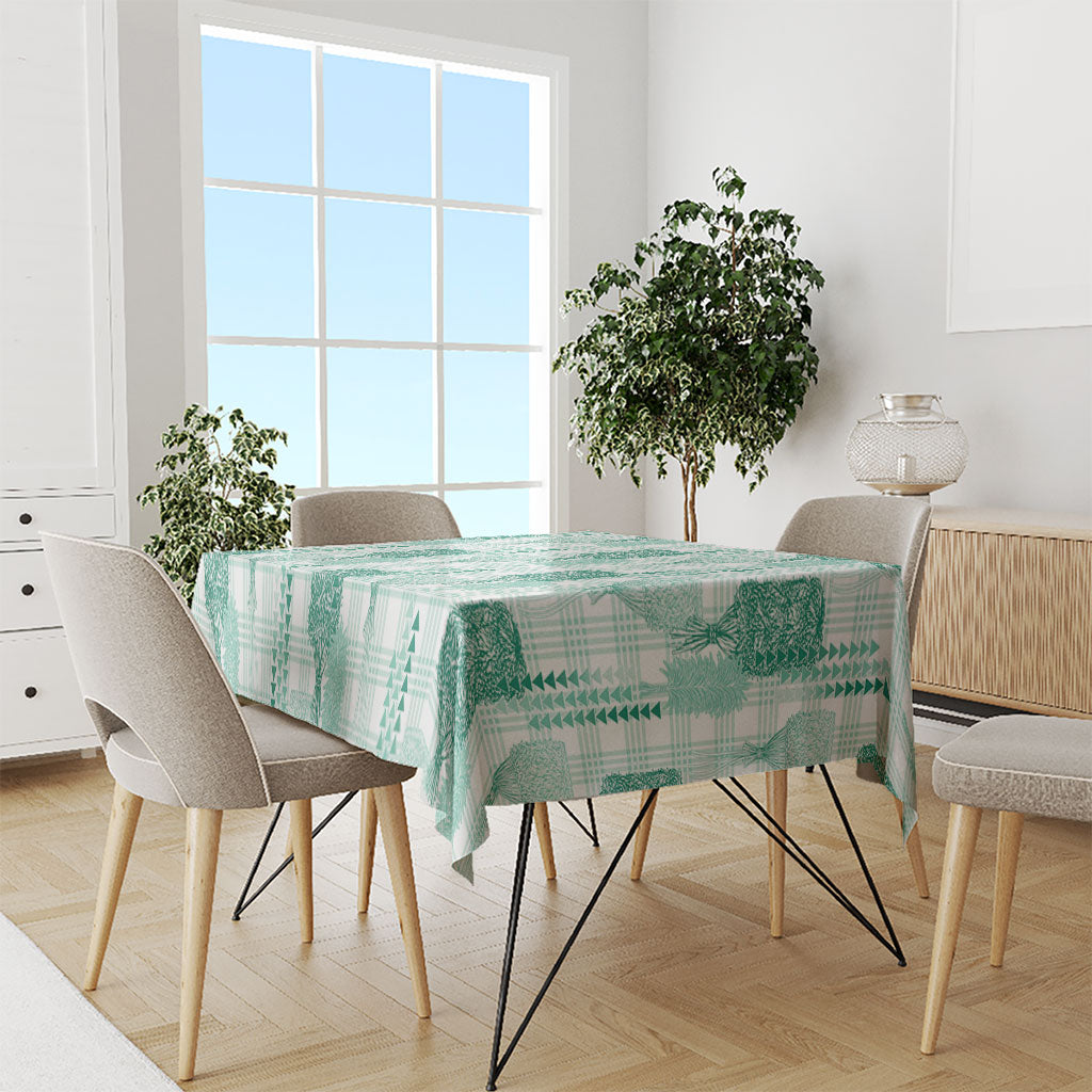 Aloha Hawaii Vintage Kahili Pa'a Lima Tablecloth Palaka Print Mossy Teal