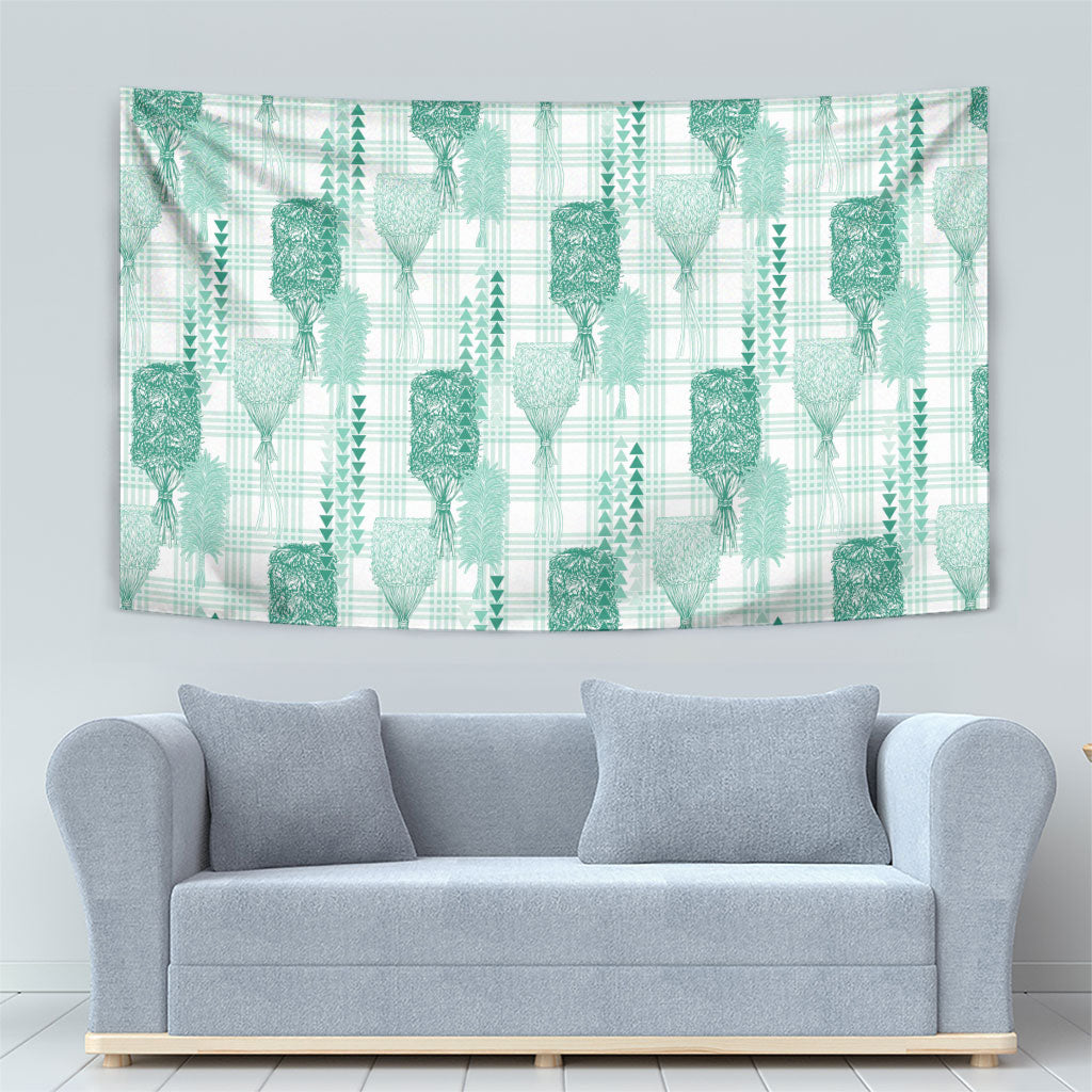 Aloha Hawaii Vintage Kahili Pa'a Lima Tapestry Palaka Print Mossy Teal