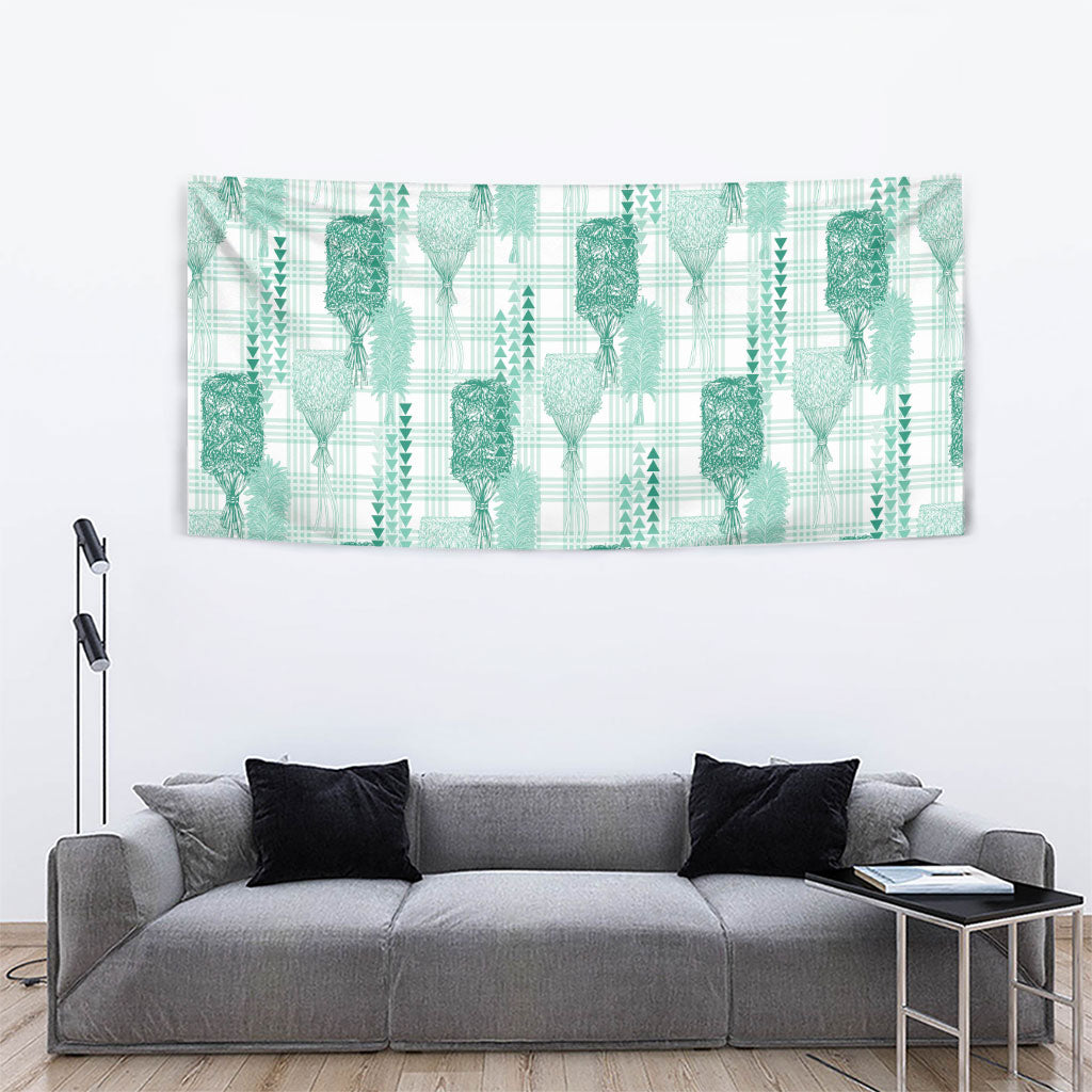 Aloha Hawaii Vintage Kahili Pa'a Lima Tapestry Palaka Print Mossy Teal