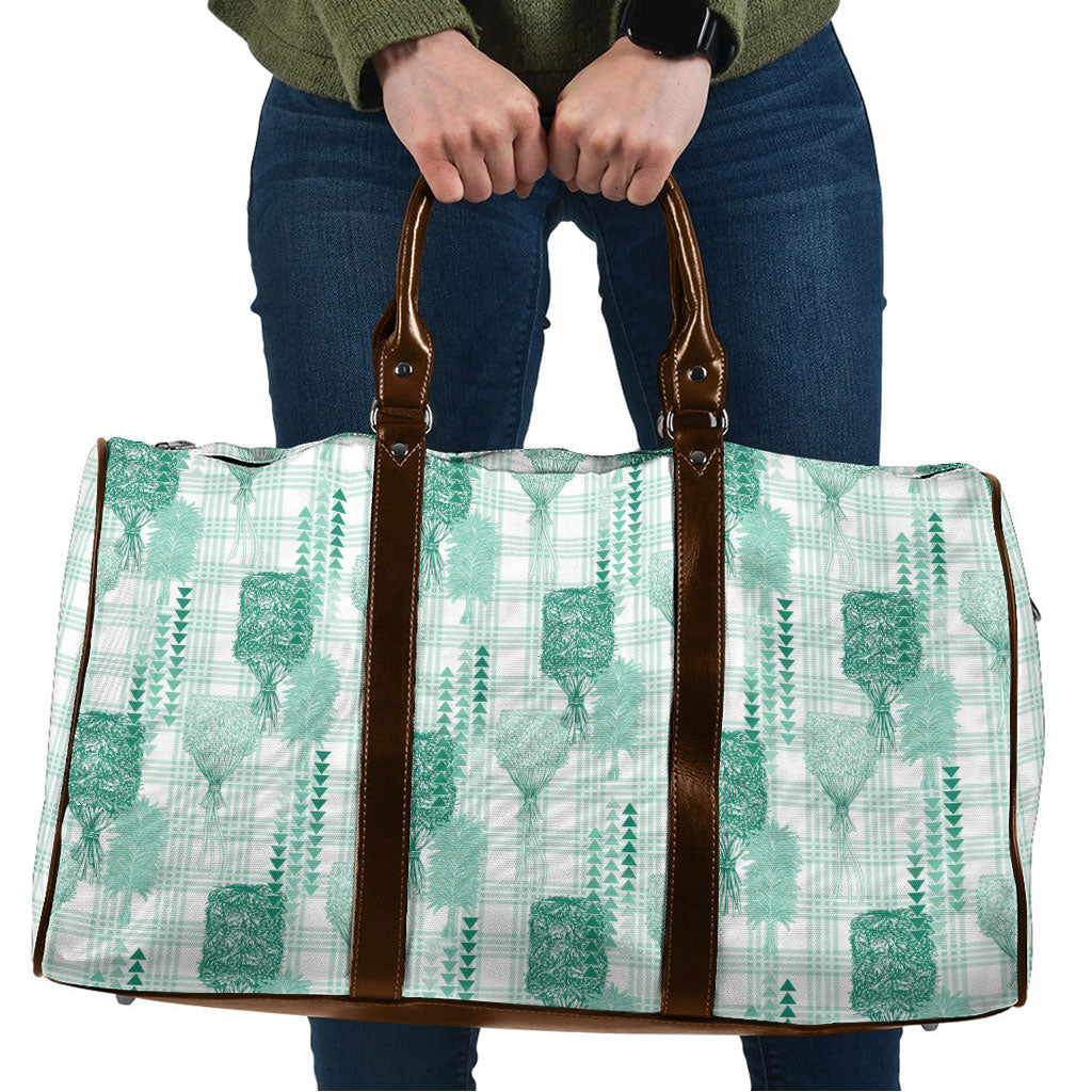 Aloha Hawaii Vintage Kahili Pa'a Lima Travel Bag Palaka Print Mossy Teal