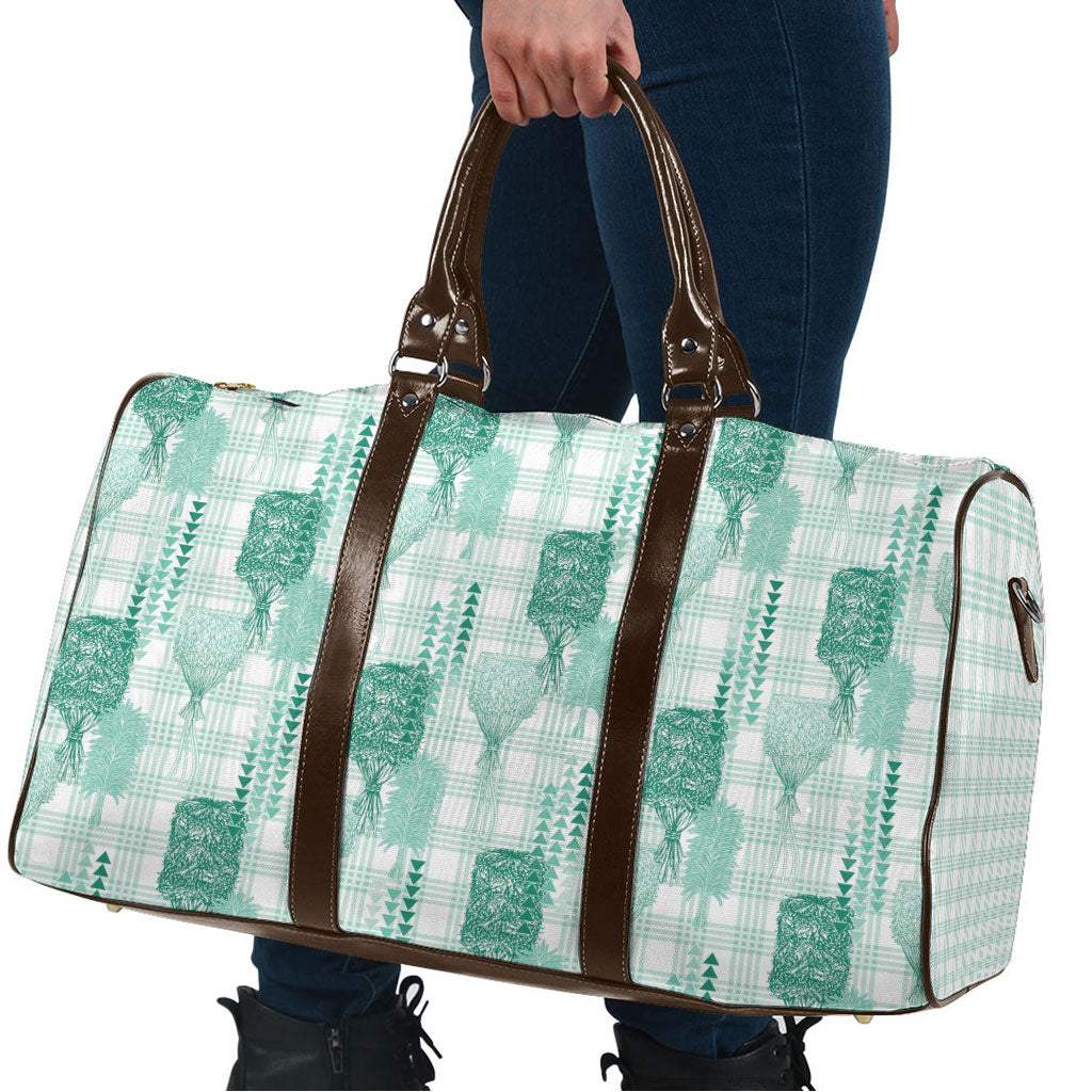 Aloha Hawaii Vintage Kahili Pa'a Lima Travel Bag Palaka Print Mossy Teal