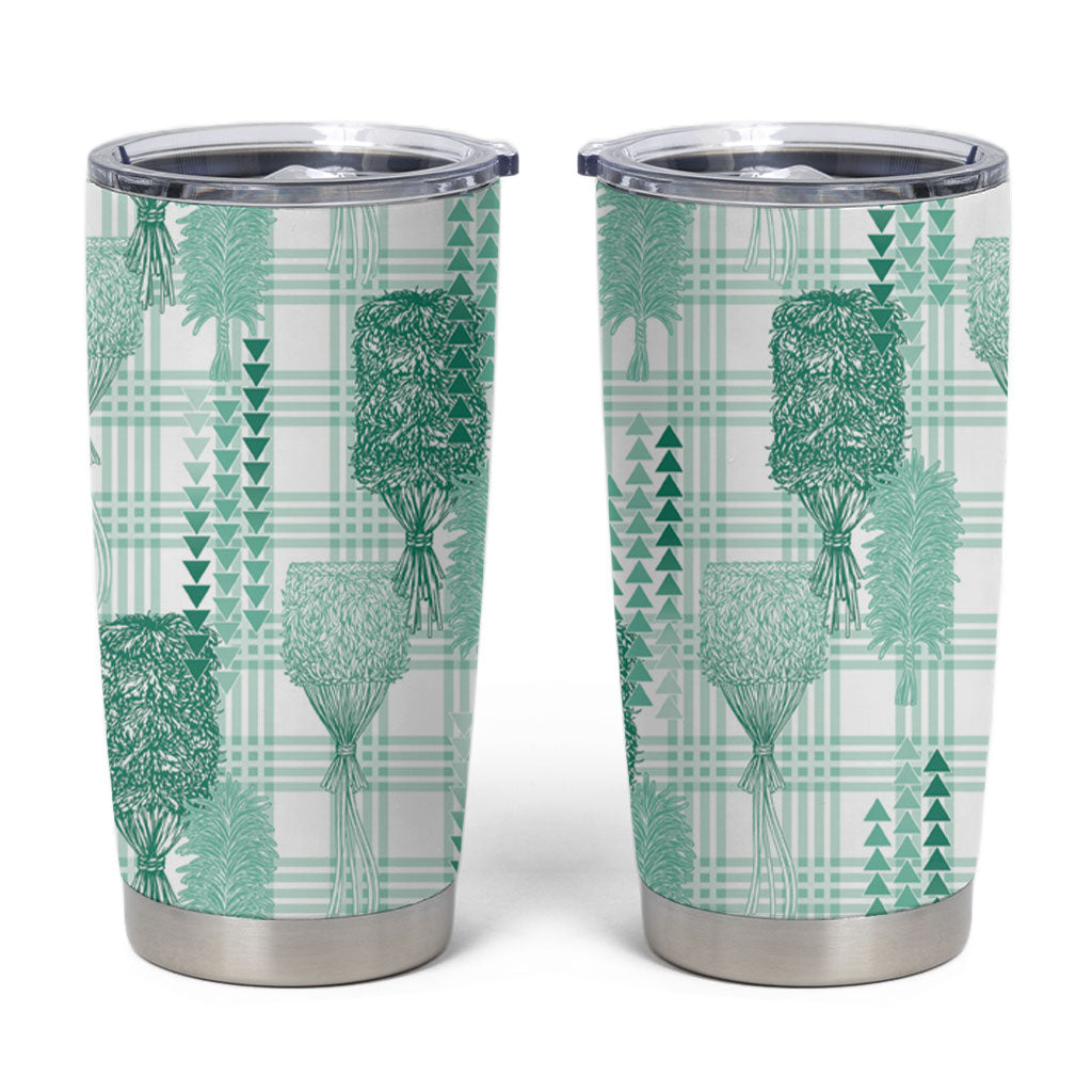 Aloha Hawaii Vintage Kahili Pa'a Lima Tumbler Cup Palaka Print Mossy Teal