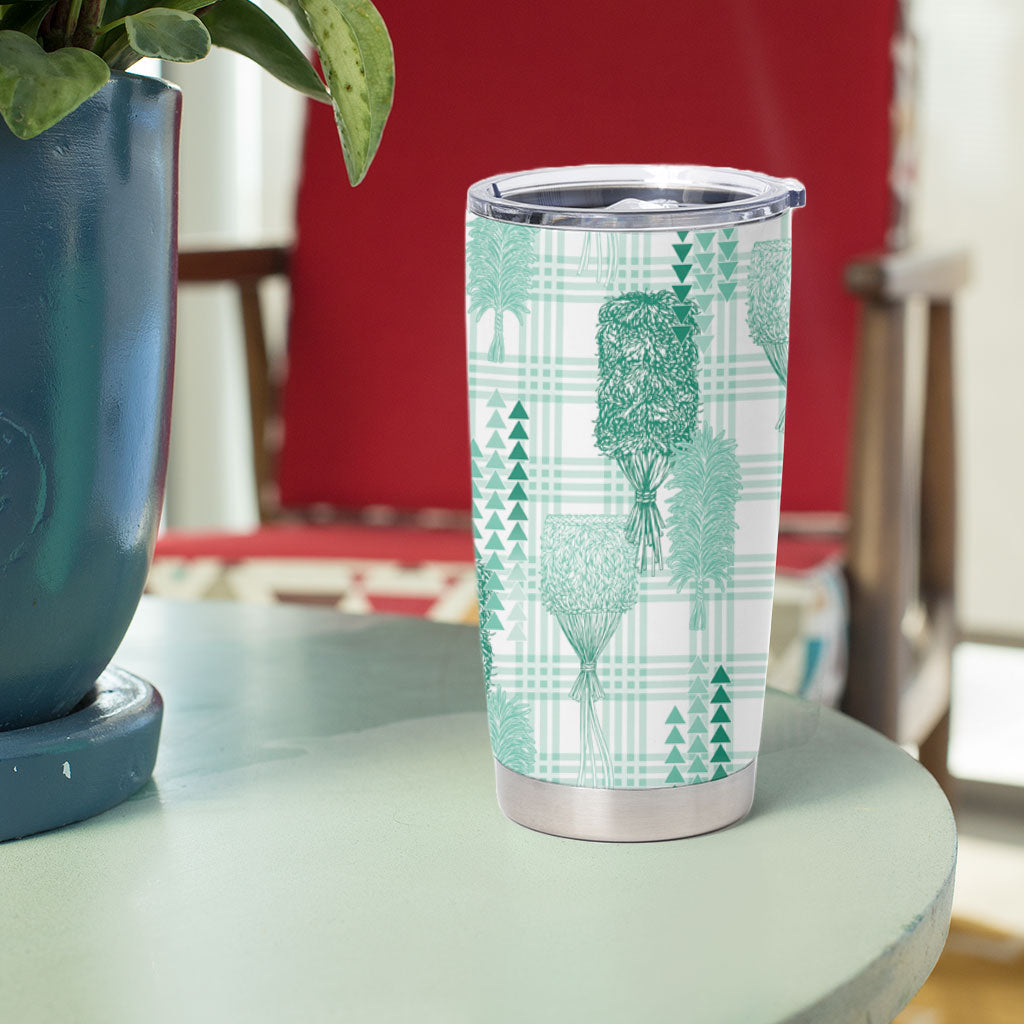 Aloha Hawaii Vintage Kahili Pa'a Lima Tumbler Cup Palaka Print Mossy Teal