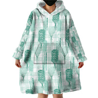 Aloha Hawaii Vintage Kahili Pa'a Lima Wearable Blanket Hoodie Palaka Print Mossy Teal