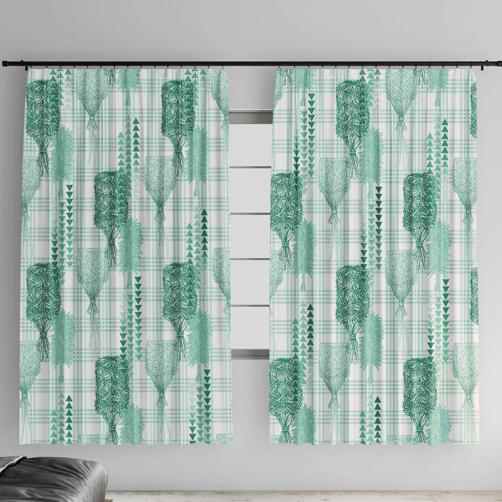 Aloha Hawaii Vintage Kahili Pa'a Lima Window Curtain Palaka Print Mossy Teal