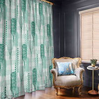 Aloha Hawaii Vintage Kahili Pa'a Lima Window Curtain Palaka Print Mossy Teal