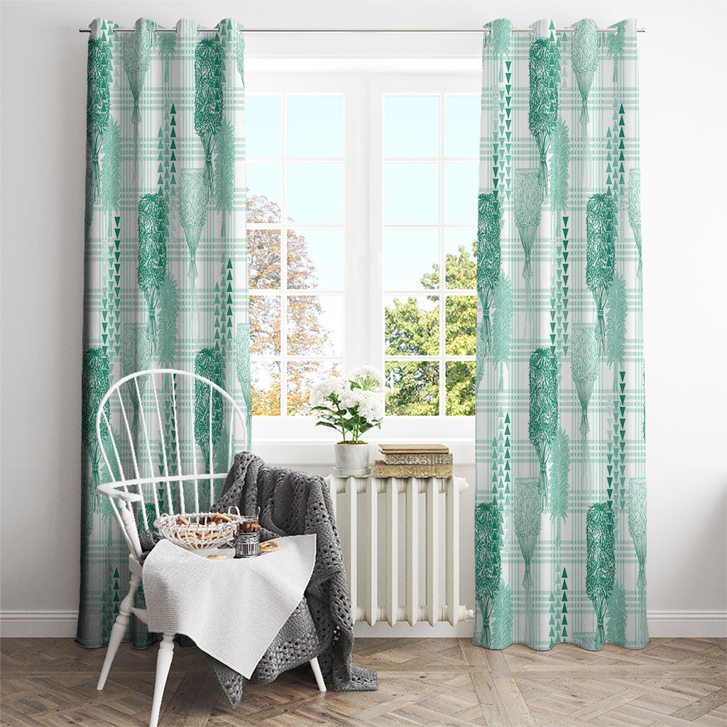 Aloha Hawaii Vintage Kahili Pa'a Lima Window Curtain Palaka Print Mossy Teal