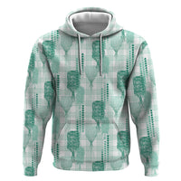 Aloha Hawaii Vintage Kahili Pa'a Lima Zip Hoodie Palaka Print Mossy Teal