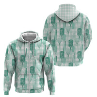 Aloha Hawaii Vintage Kahili Pa'a Lima Zip Hoodie Palaka Print Mossy Teal