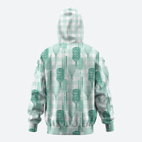 Aloha Hawaii Vintage Kahili Pa'a Lima Zip Hoodie Palaka Print Mossy Teal