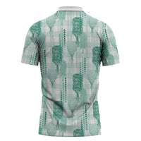 Aloha Hawaii Vintage Kahili Pa'a Lima Zipper Polo Shirt Palaka Print Mossy Teal