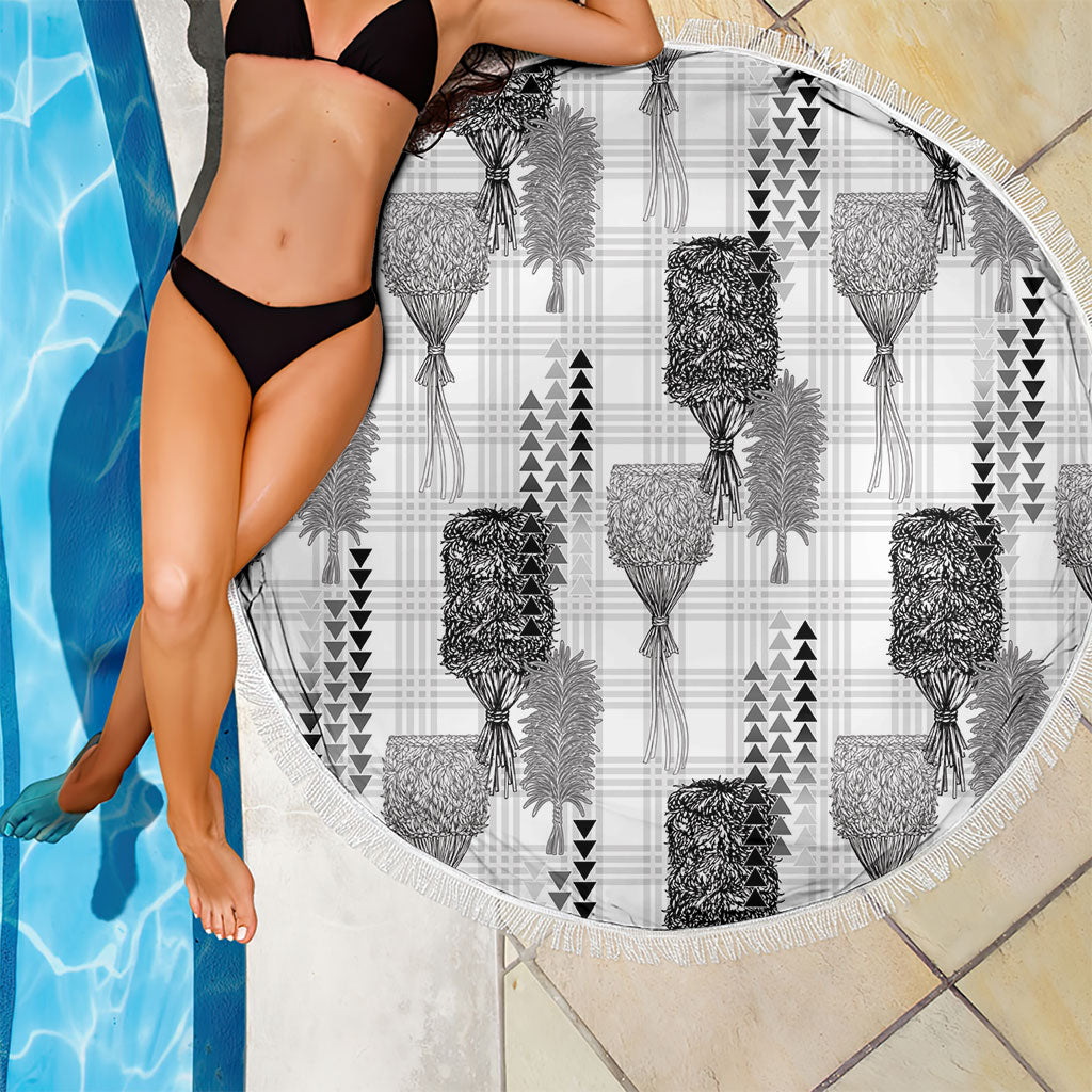 Aloha Hawaii Vintage Kahili Pa'a Lima Beach Blanket Palaka Print Hinahina