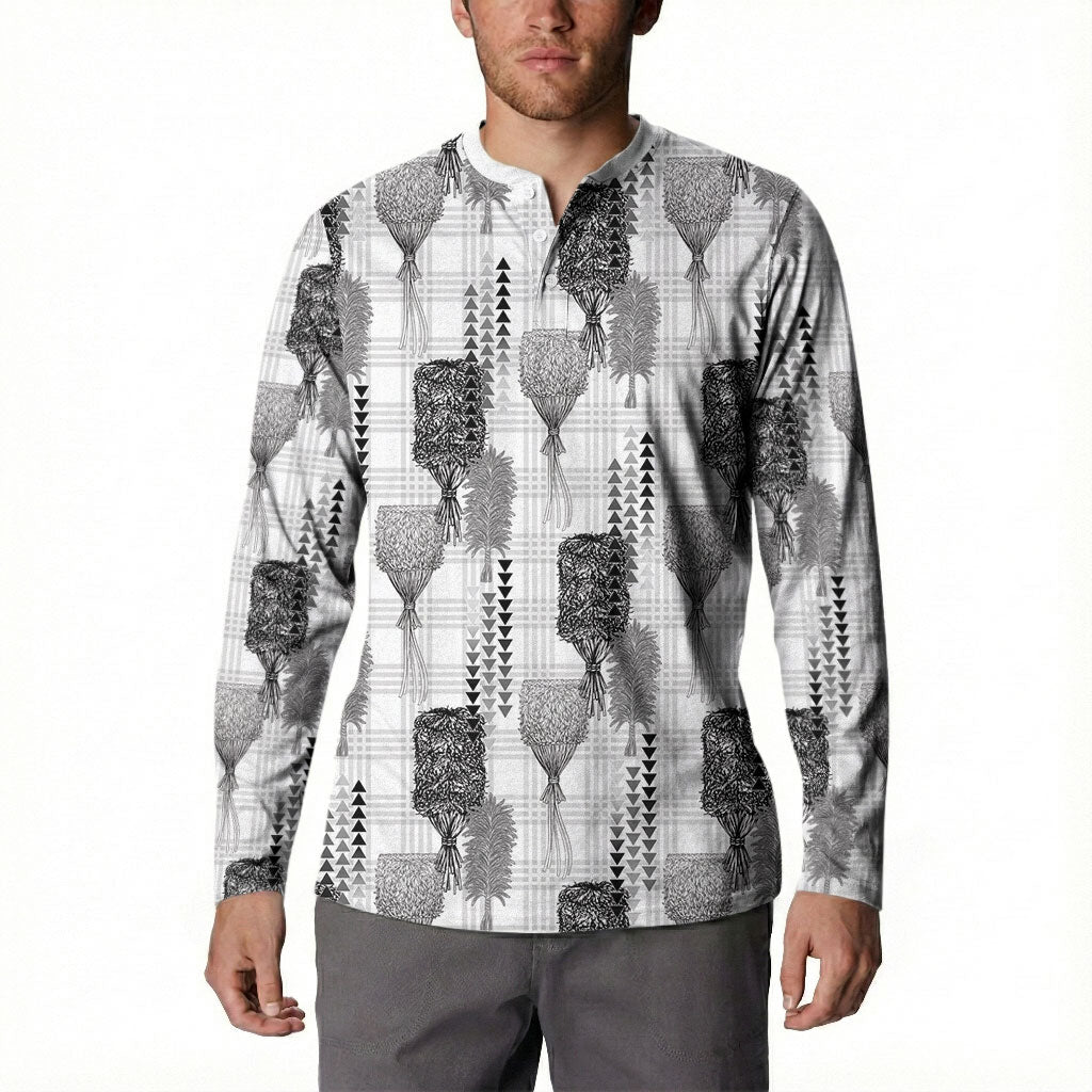 Aloha Hawaii Vintage Kahili Pa'a Lima Button Sweatshirt Palaka Print Hinahina
