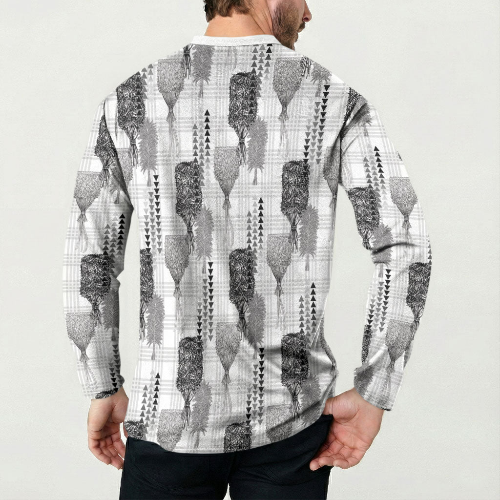 Aloha Hawaii Vintage Kahili Pa'a Lima Button Sweatshirt Palaka Print Hinahina
