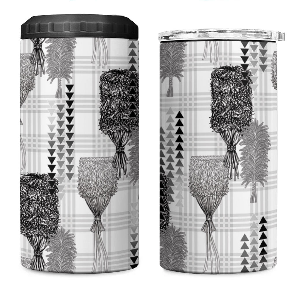 Aloha Hawaii Vintage Kahili Pa'a Lima 4 in 1 Can Cooler Tumbler Palaka Print Hinahina