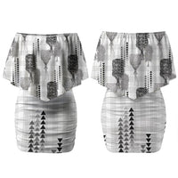 Aloha Hawaii Vintage Kahili Pa'a Lima Couples Matching Off Shoulder Short Dress and Hawaiian Shirt Palaka Print Hinahina