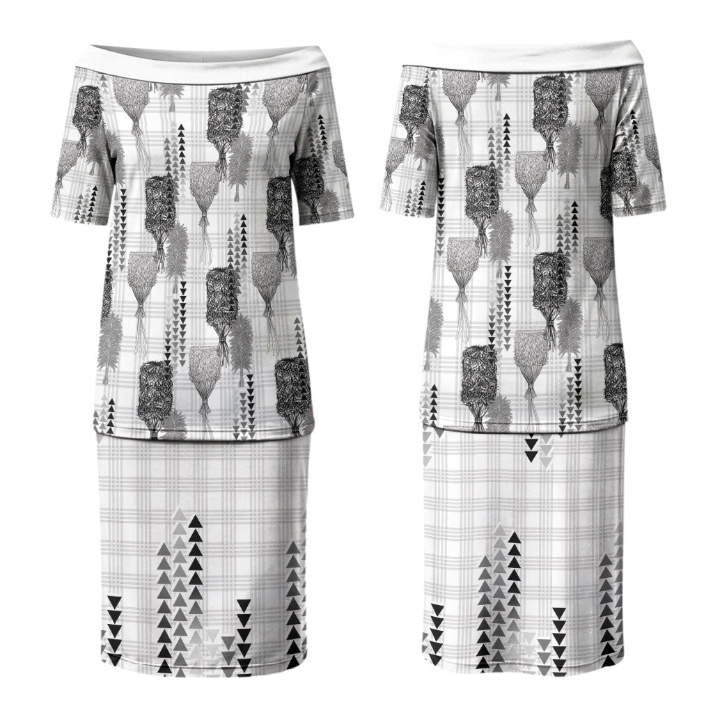 Aloha Hawaii Vintage Kahili Pa'a Lima Couples Matching Puletasi and Hawaiian Shirt Palaka Print Hinahina