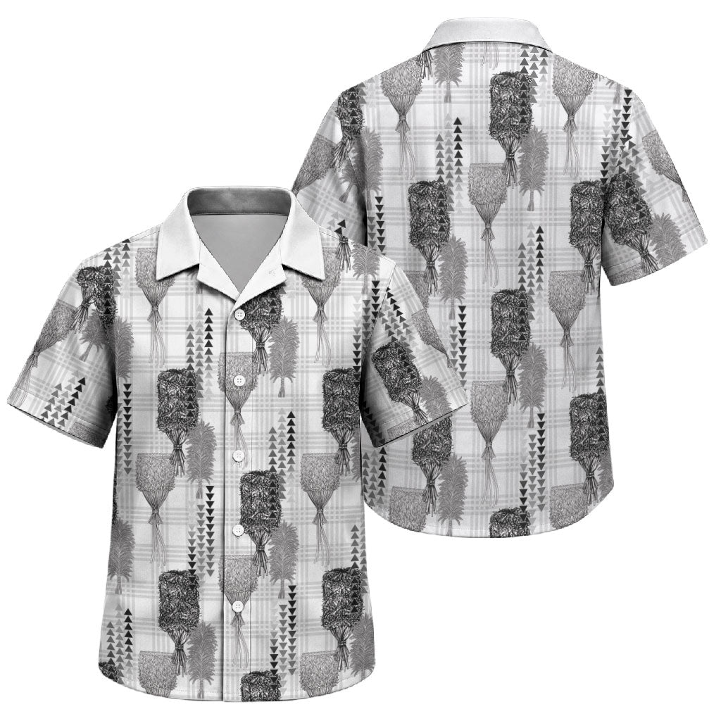 Aloha Hawaii Vintage Kahili Pa'a Lima Family Matching Off Shoulder Short Dress and Hawaiian Shirt Palaka Print Hinahina