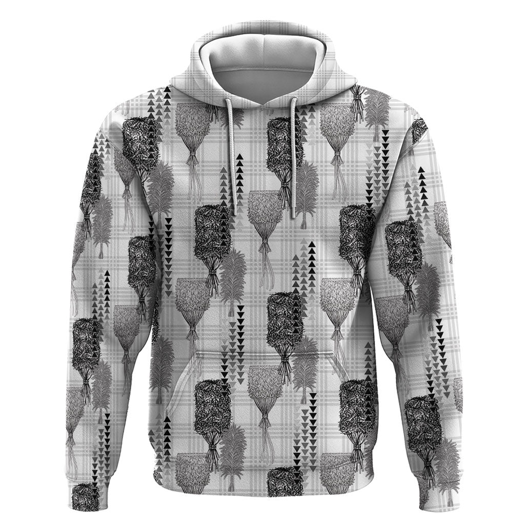Aloha Hawaii Vintage Kahili Pa'a Lima Hoodie Palaka Print Hinahina LT7 Pullover Hoodie Gray - Polynesian Pride