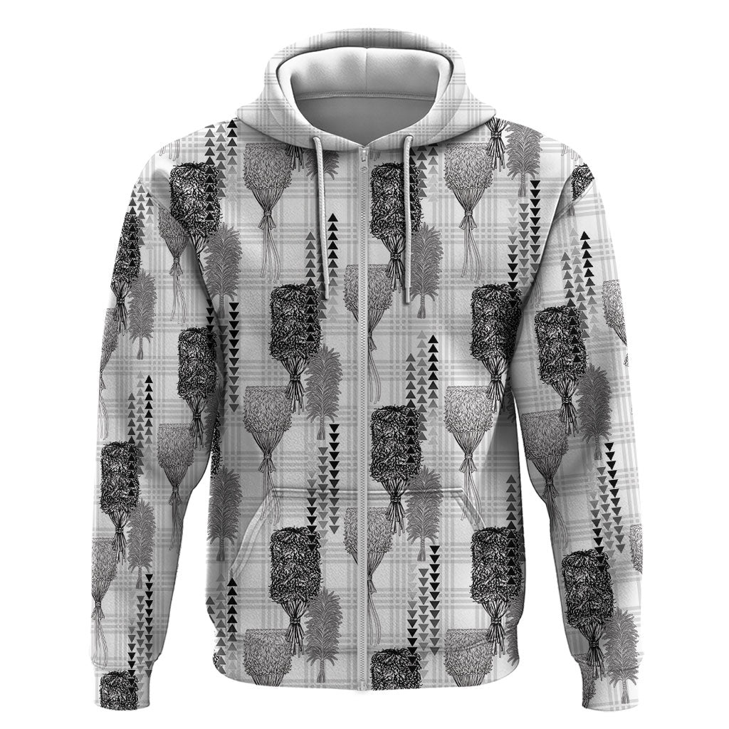 Aloha Hawaii Vintage Kahili Pa'a Lima Hoodie Palaka Print Hinahina