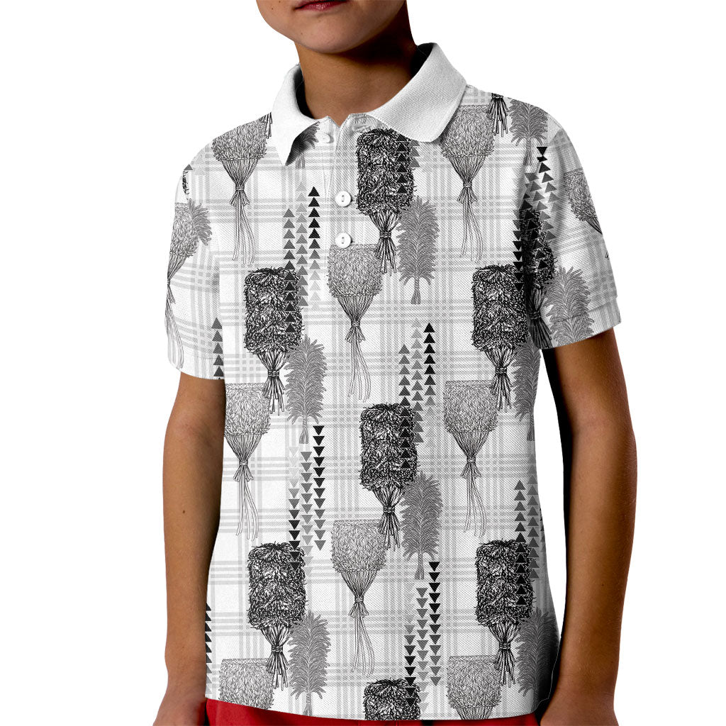 Aloha Hawaii Vintage Kahili Pa'a Lima Kid Polo Shirt Palaka Print Hinahina LT7 Kid Gray - Polynesian Pride