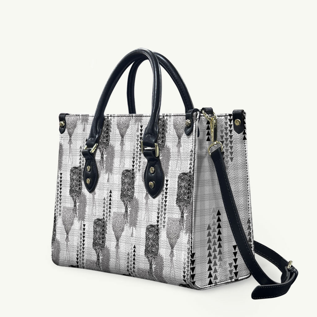 Aloha Hawaii Vintage Kahili Pa'a Lima Leather Bag Palaka Print Hinahina