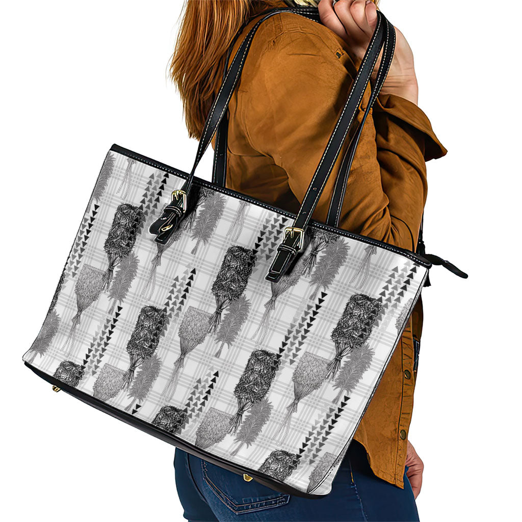Aloha Hawaii Vintage Kahili Pa'a Lima Leather Tote Bag Palaka Print Hinahina