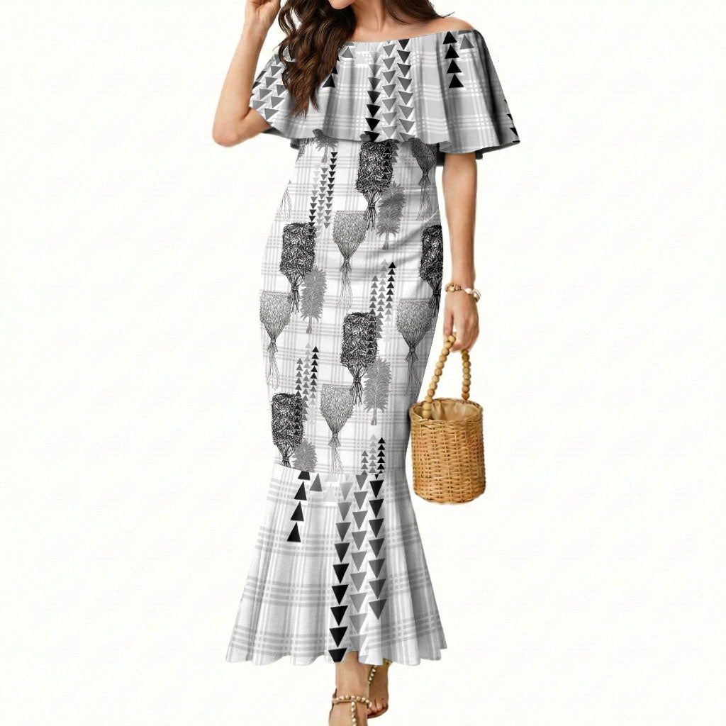 Aloha Hawaii Vintage Kahili Pa'a Lima Mermaid Dress Palaka Print Hinahina