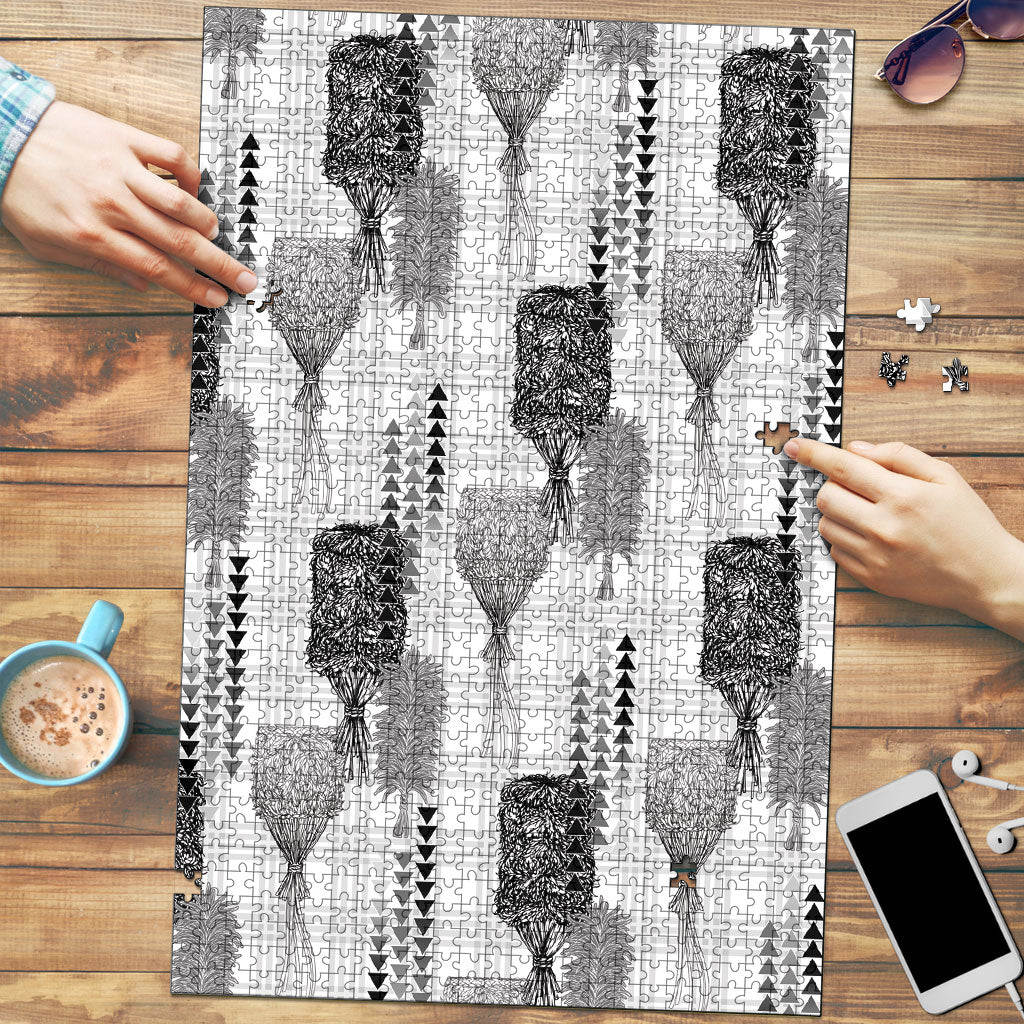 Aloha Hawaii Vintage Kahili Pa'a Lima Puzzle Palaka Print Hinahina LT7 Gray - Polynesian Pride
