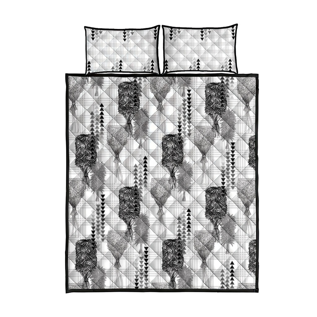 Aloha Hawaii Vintage Kahili Pa'a Lima Quilt Bed Set Palaka Print Hinahina