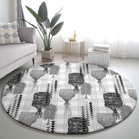 Aloha Hawaii Vintage Kahili Pa'a Lima Round Carpet Palaka Print Hinahina