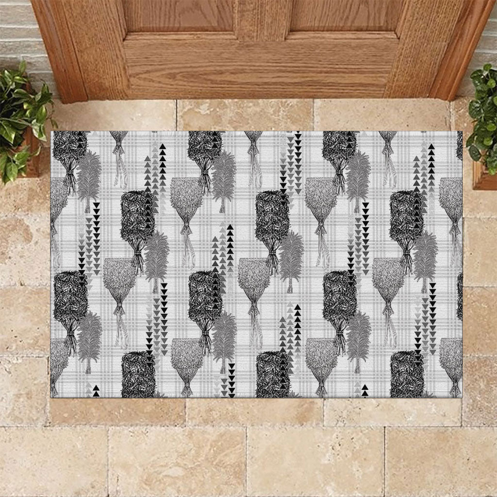 Aloha Hawaii Vintage Kahili Pa'a Lima Rubber Doormat Palaka Print Hinahina LT7 Gray - Polynesian Pride