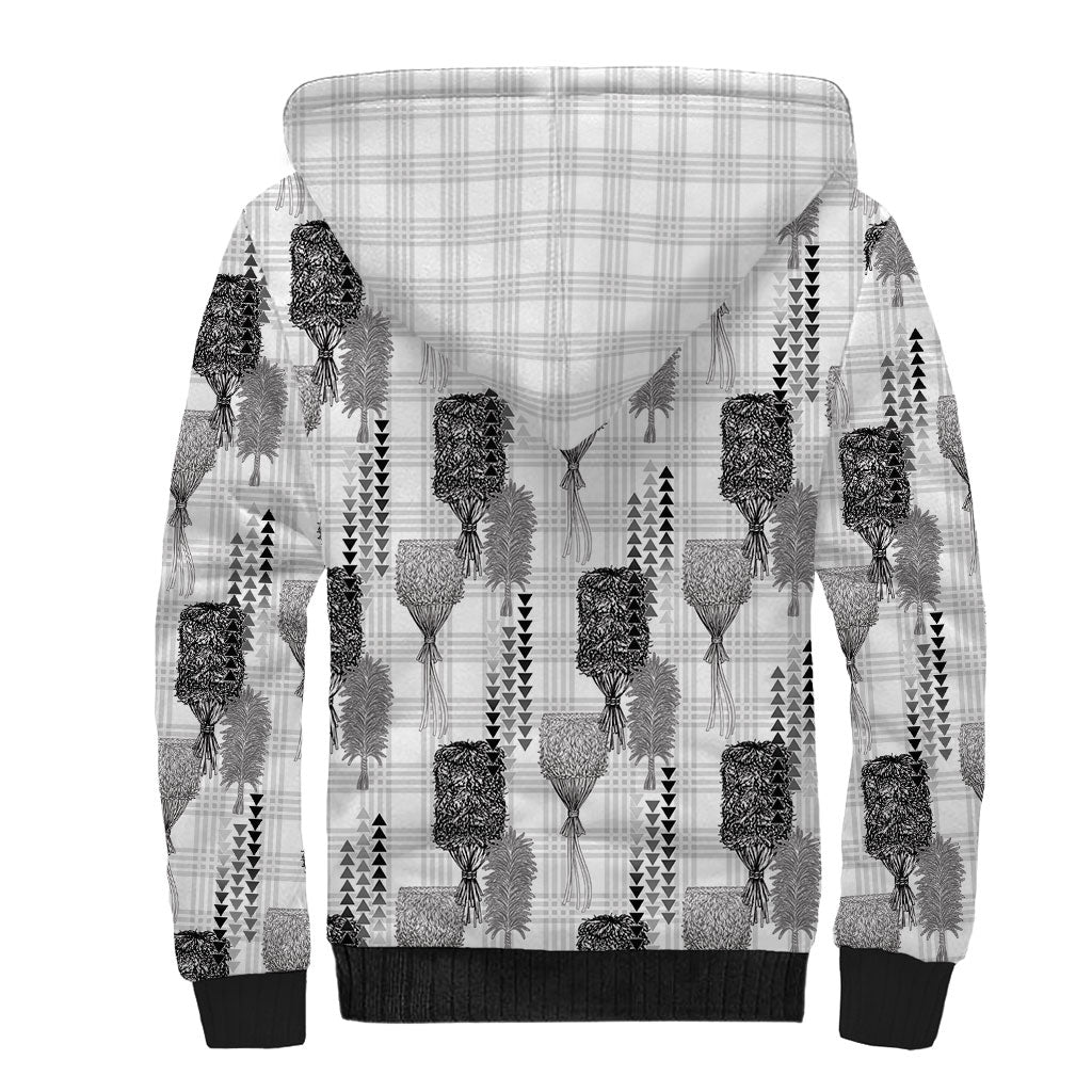 Aloha Hawaii Vintage Kahili Pa'a Lima Sherpa Hoodie Palaka Print Hinahina