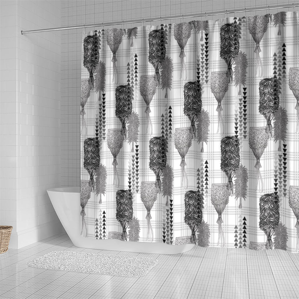 Aloha Hawaii Vintage Kahili Pa'a Lima Shower Curtain Palaka Print Hinahina