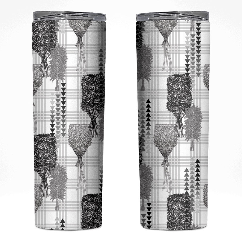 Aloha Hawaii Vintage Kahili Pa'a Lima Skinny Tumbler Palaka Print Hinahina