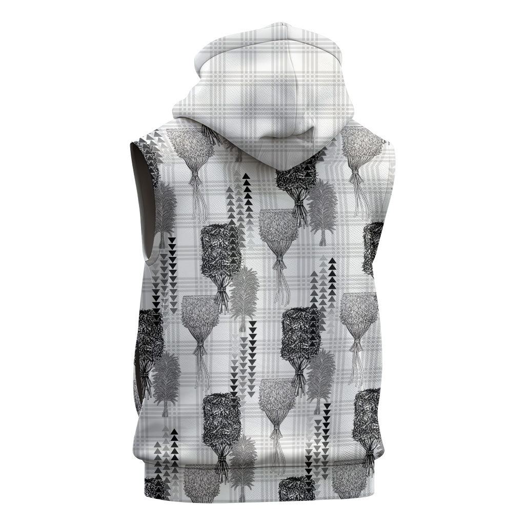 Aloha Hawaii Vintage Kahili Pa'a Lima Sleeveless Zip Hoodie Palaka Print Hinahina
