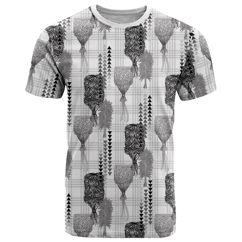 Aloha Hawaii Vintage Kahili Pa'a Lima T Shirt Palaka Print Hinahina