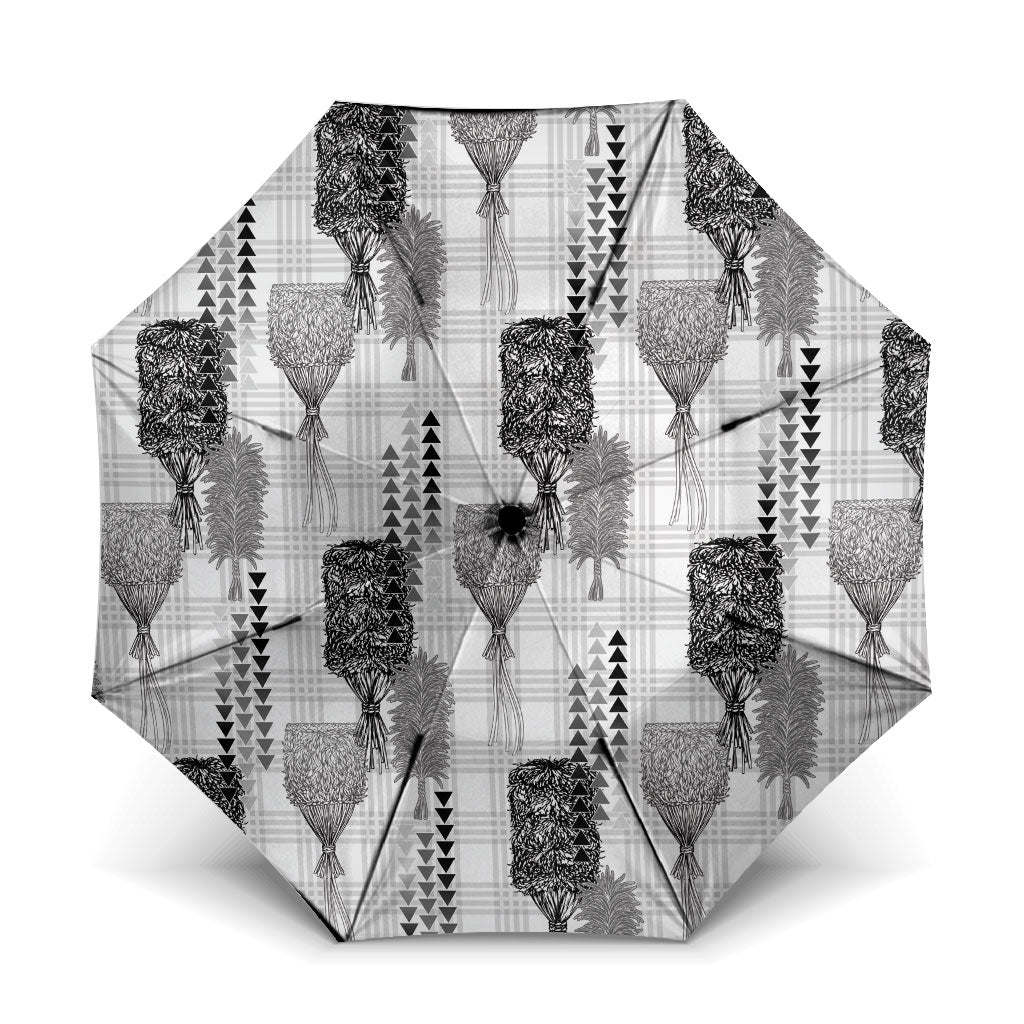 Aloha Hawaii Vintage Kahili Pa'a Lima Umbrella Palaka Print Hinahina LT7 One Size Folded 11.42 inch Opened Diameter 37.4 inch Gray - Polynesian Pride