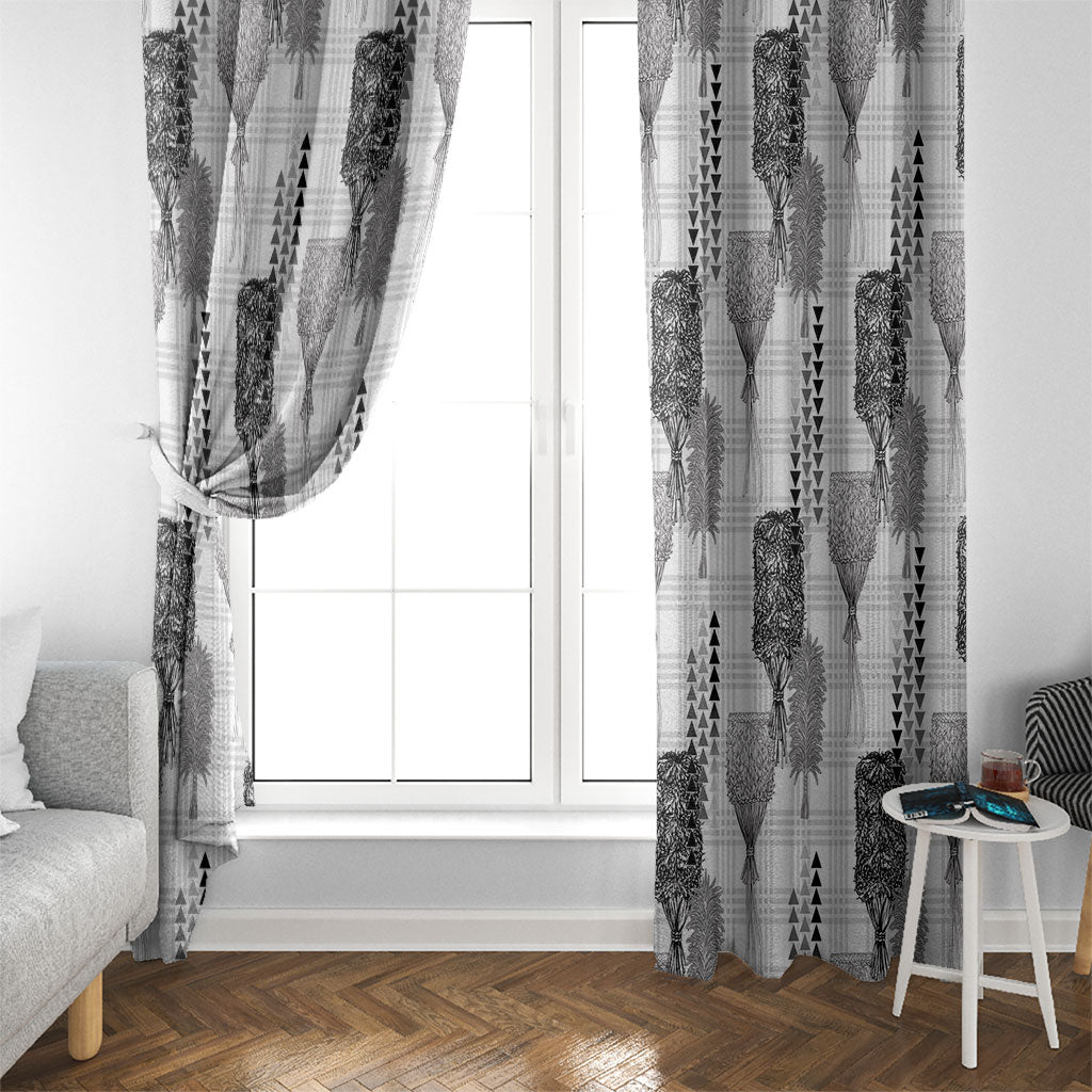 Aloha Hawaii Vintage Kahili Pa'a Lima Window Curtain Palaka Print Hinahina
