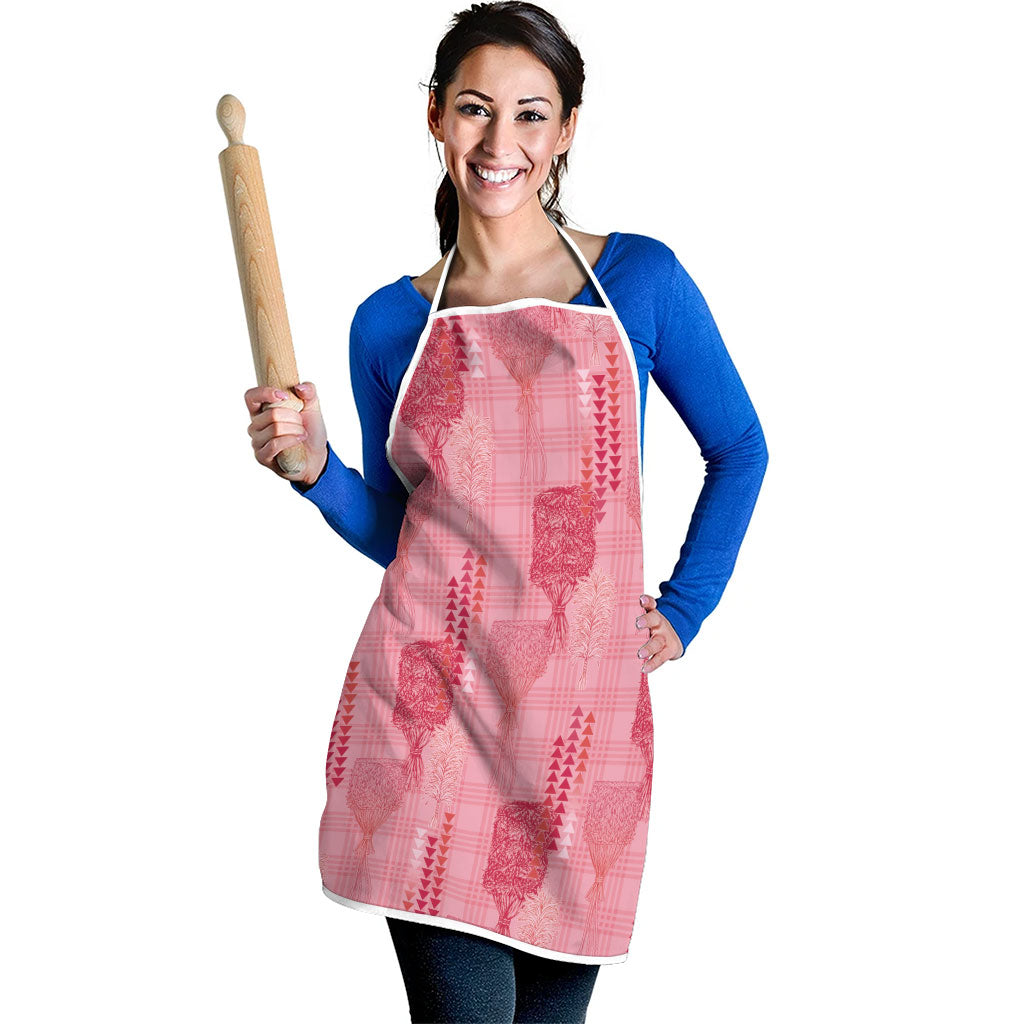 Aloha Hawaii Vintage Kahili Pa'a Lima Apron Palaka Print Berry Pink