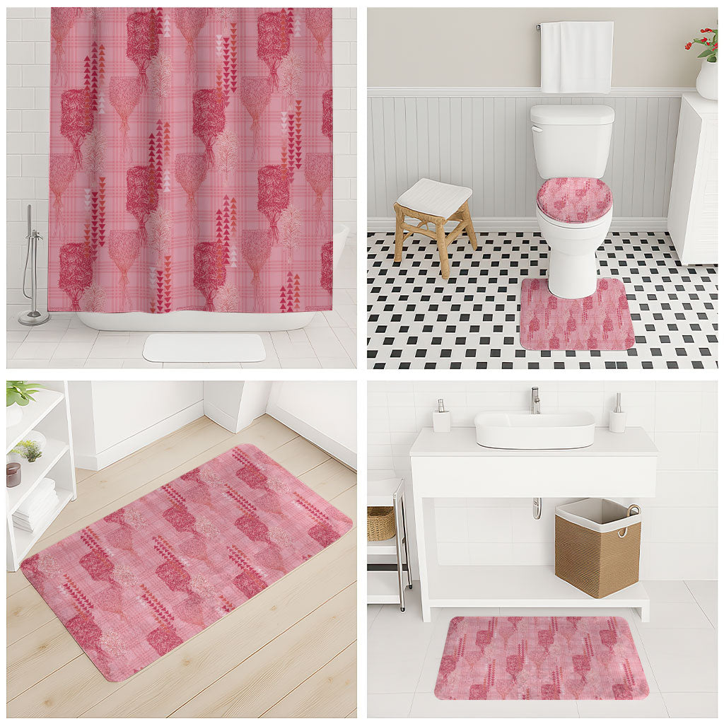 Aloha Hawaii Vintage Kahili Pa'a Lima Bathroom Set Palaka Print Berry Pink
