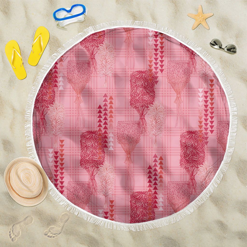 Aloha Hawaii Vintage Kahili Pa'a Lima Beach Blanket Palaka Print Berry Pink LT7 One Size 150cm Pink - Polynesian Pride