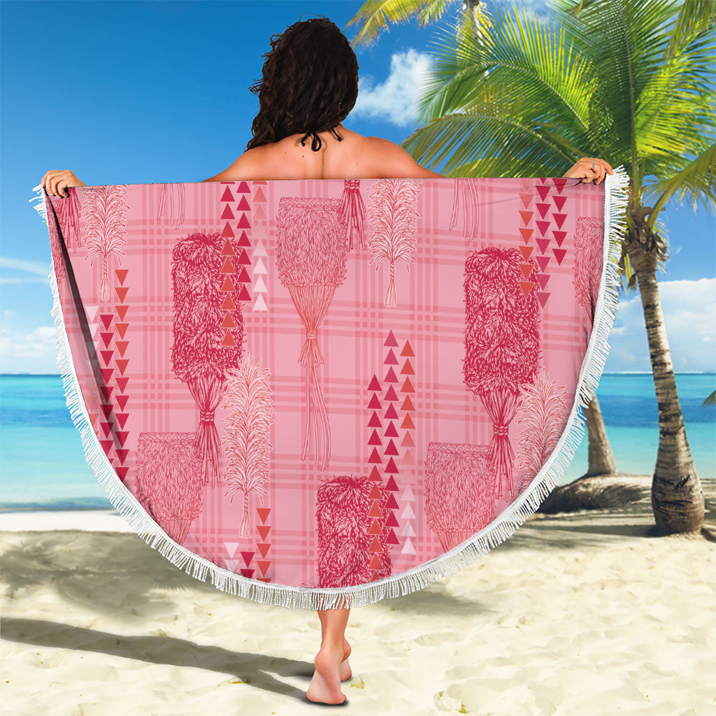 Aloha Hawaii Vintage Kahili Pa'a Lima Beach Blanket Palaka Print Berry Pink