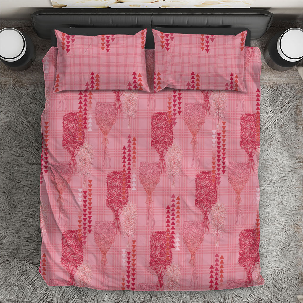 Aloha Hawaii Vintage Kahili Pa'a Lima Bedding Set Palaka Print Berry Pink